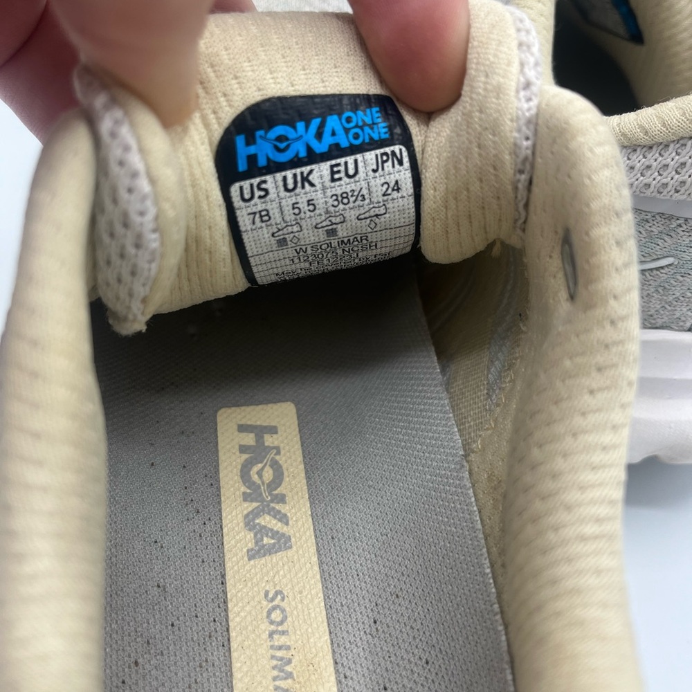 Hoka One One Gray Cream Athletic Shoes with Cushioned Design - Picture 5 of 7